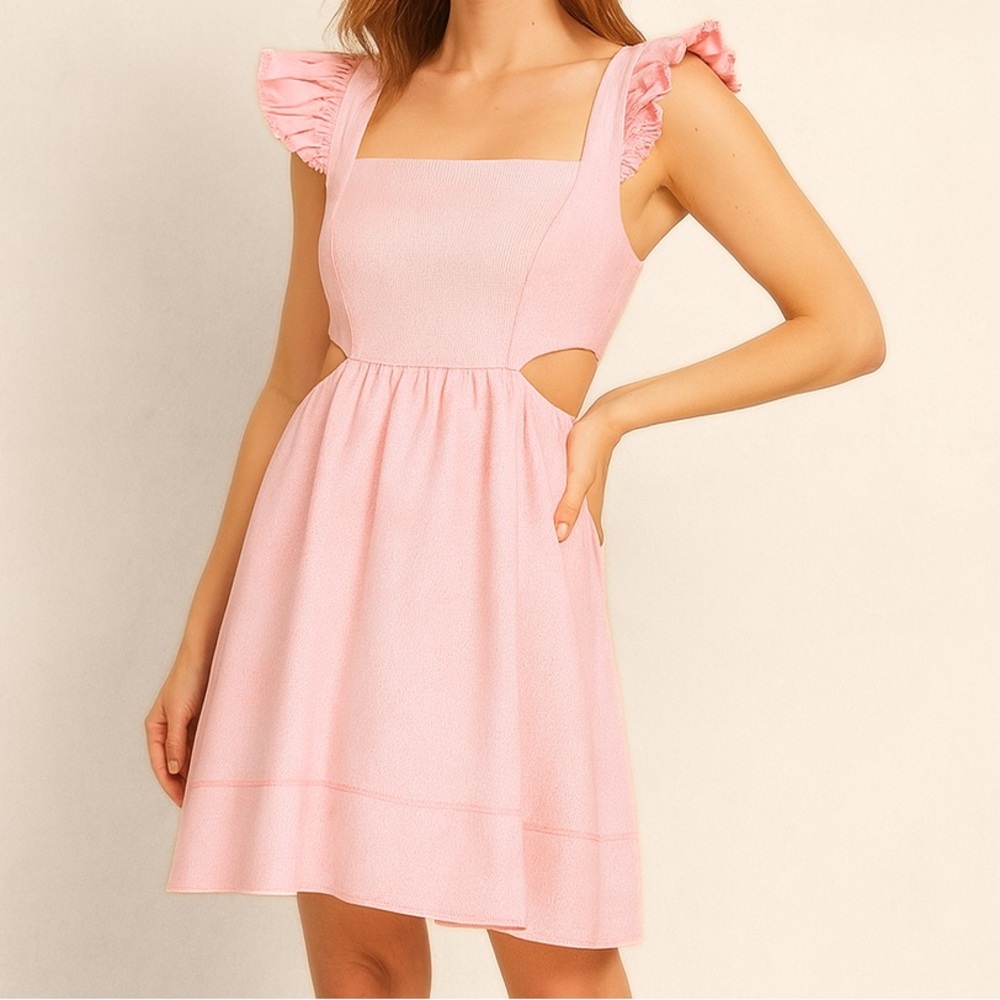 Pink Ruffled Cut Out Mini Sundress